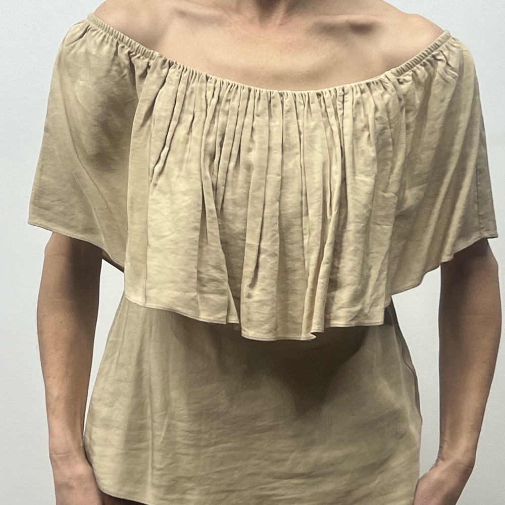 Zara Beige Off-Shoulder Ruffle Blouse
